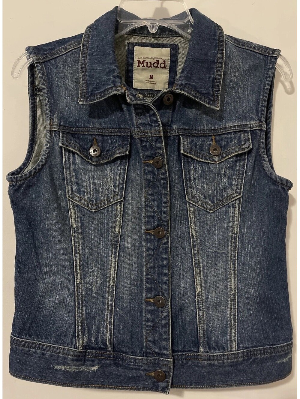 Mudd Womens Medium Blue Cotton Button-Up Denim Sleeveless Vest! A5146
